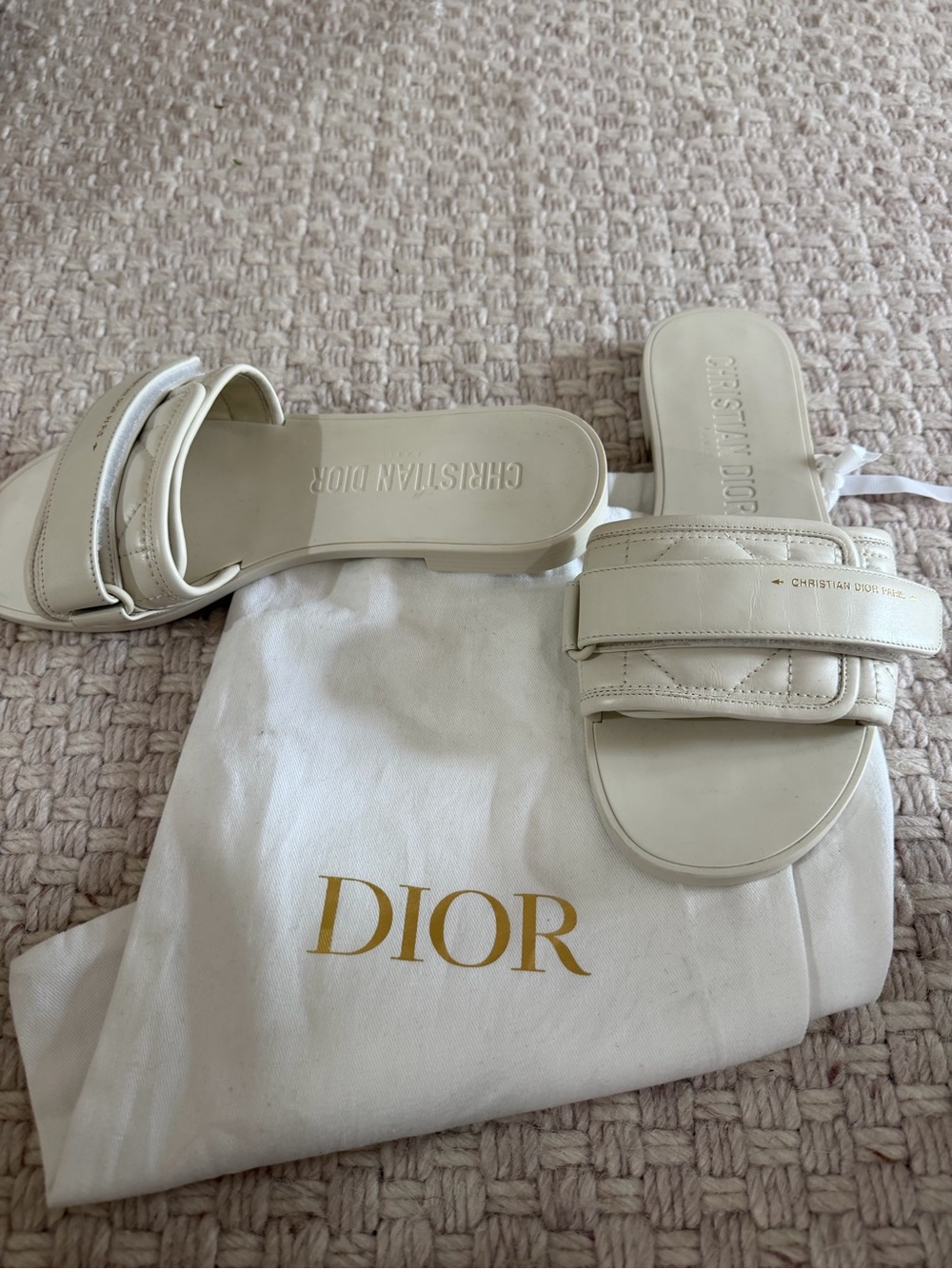 Dior Cream Quilted Leather Slide Sandals - Picture 4 of 5